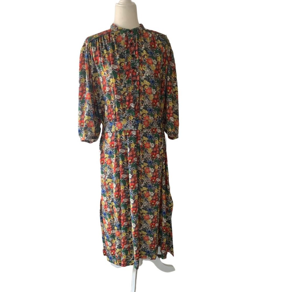Rebecca Minkoff Tina Midi Dress Women's Floral Mock Neck Tie Waist Size L
